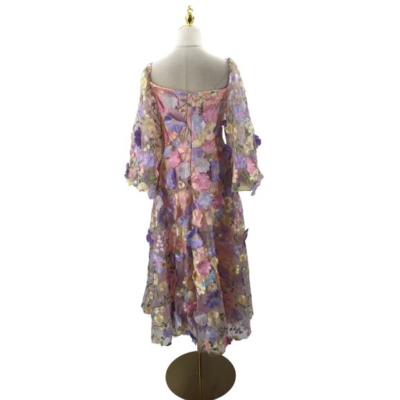 AW BRIDAL 4 S Pink Multi 3D Floral Embroidered Catharine Midi Dress NEW B103 - Picture 4 of 9